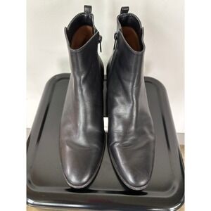 Coach Black Leather Ankle Boots Womens 8.5 B Side Zip Low Stacked Heel Booties